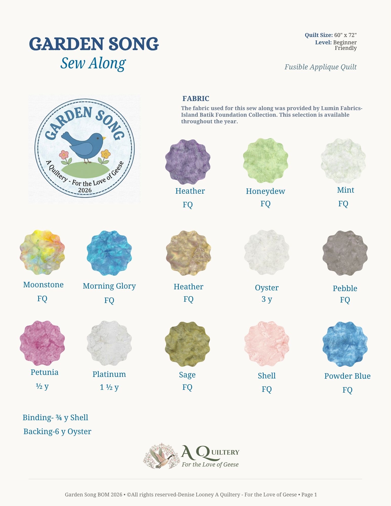 garden song sew along, floral quilt, fusible applique