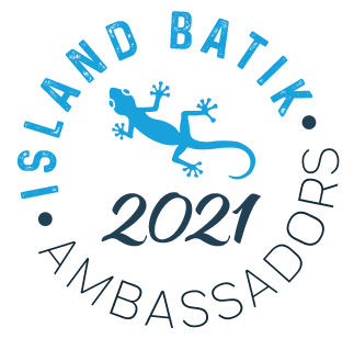 Island Batik Ambassador 2021 round emblem badge featuring blue lizard logo