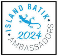 Island Batik Ambassador 2024 square badge featuring blue lizard logo